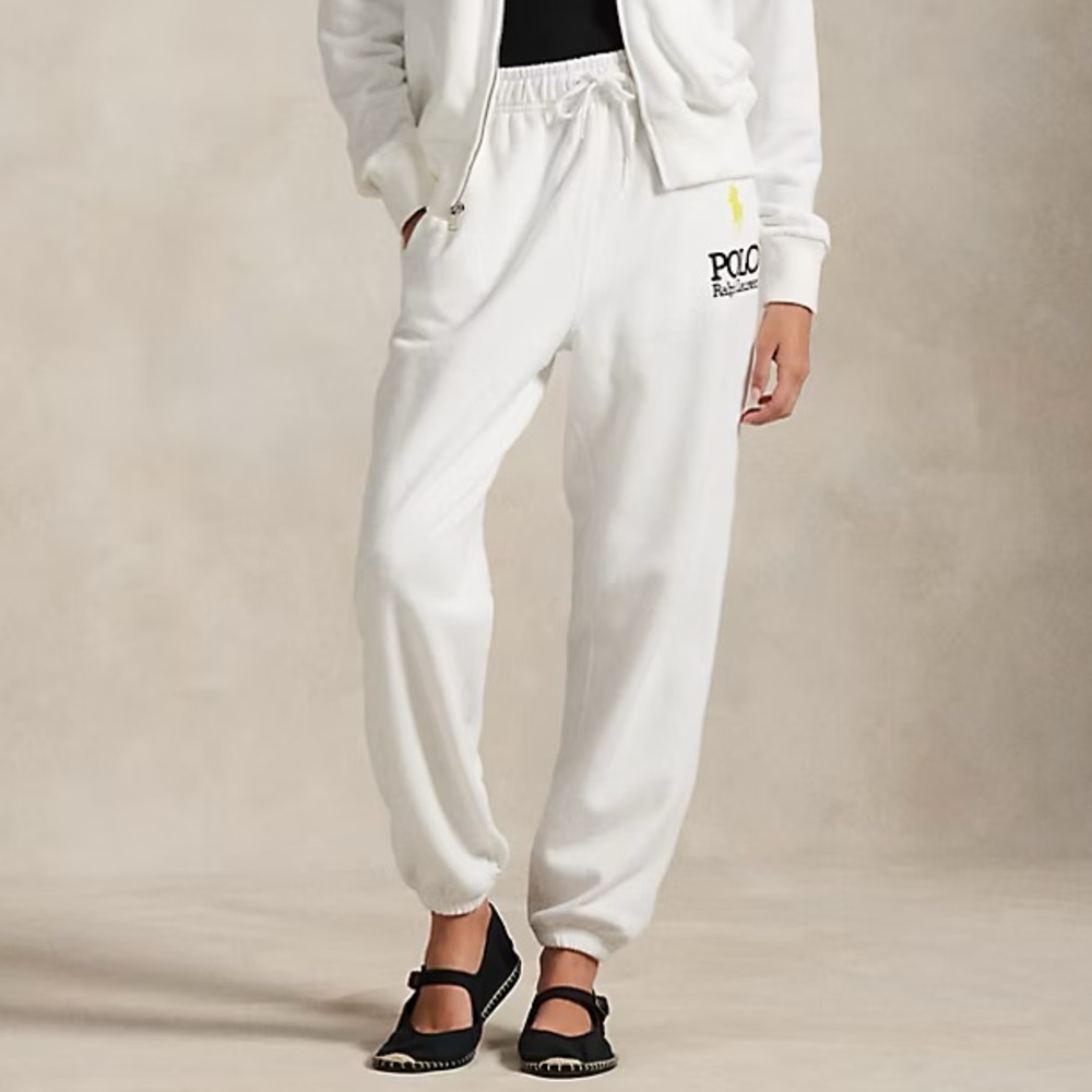 Polo by Ralph Lauren White Track Jogger Pants with Yellow Polo Logo